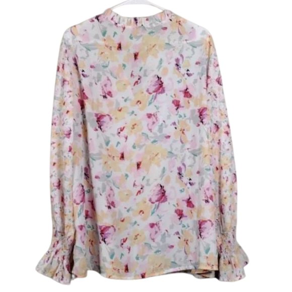 FloralTop Blouse Long Sleeve Halter Neck Flounce Sleeve Size L - Picture 3 of 7